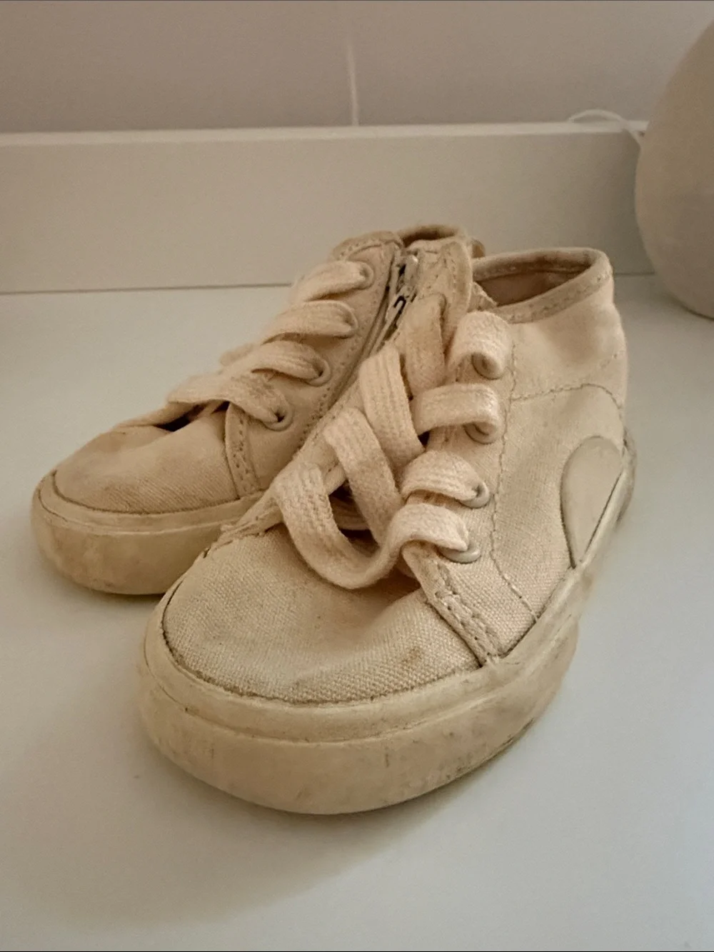 Zara Cream Canvas High-Top Kids Sneakers